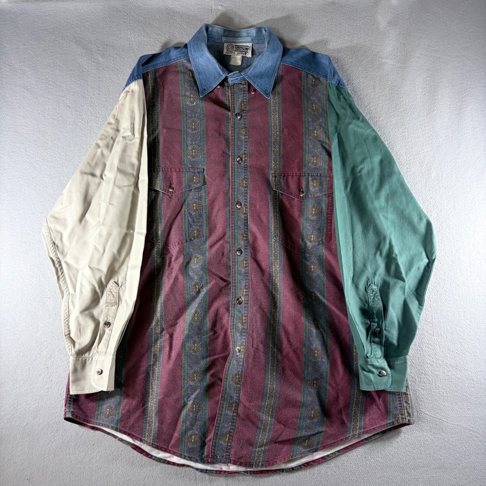 Stetson Mens XL Western Shirt Colorblock Stripe Long Sleeve Button Up Multi